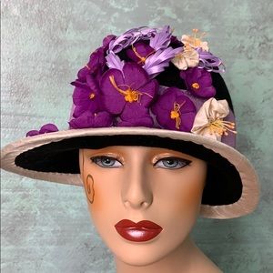 Couture Purple White Black Womens Cloche Hat